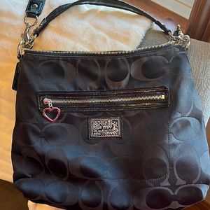 COACH Poppy Black Signature Canvas Tote Carryall Bag Purse F20026